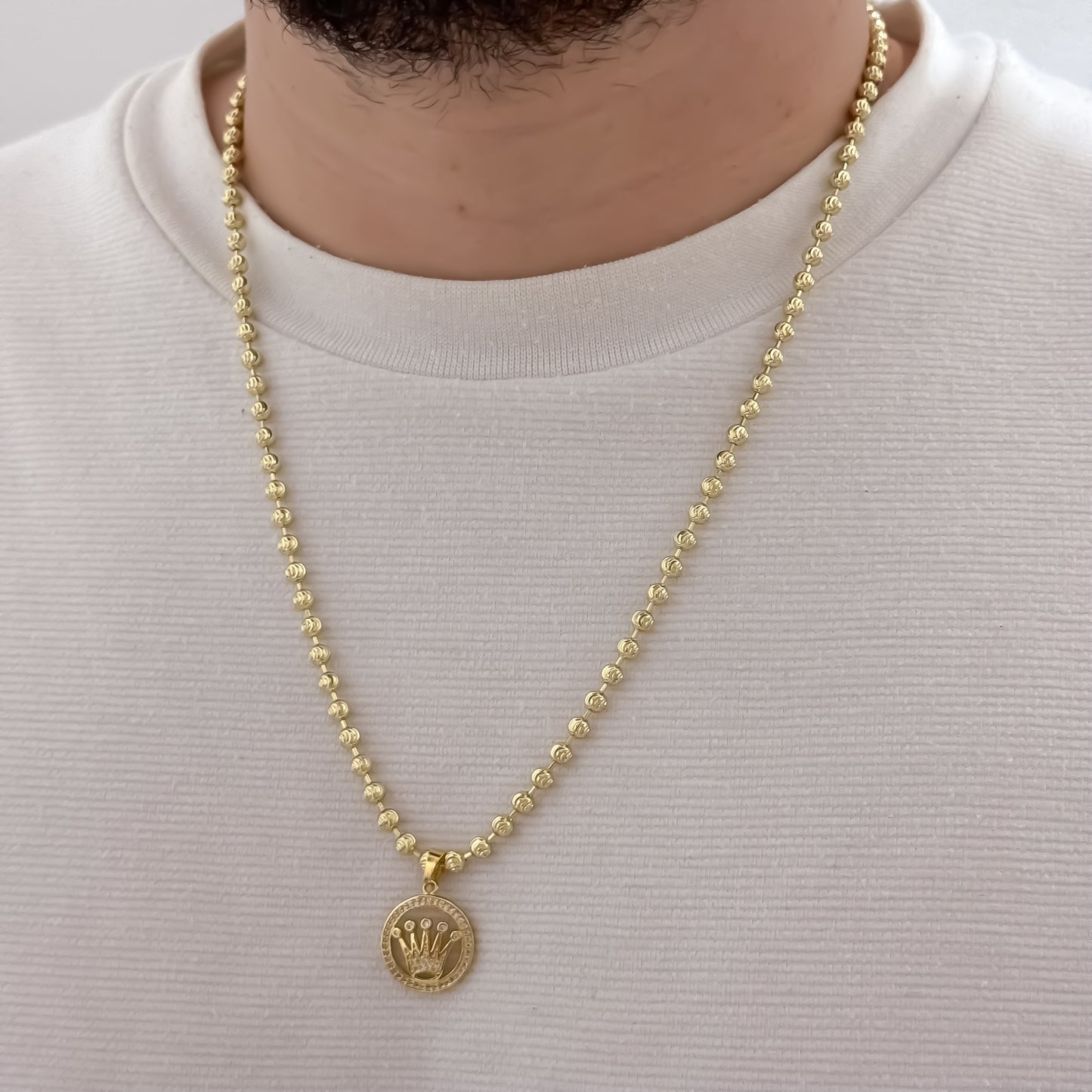 Cadena Tejido Militar Diamanatado de 60cm de 4mm de Grosor + Dije de Corona Rolex micro circones cristales en oro Lmainado 18k con Granatia de por vida