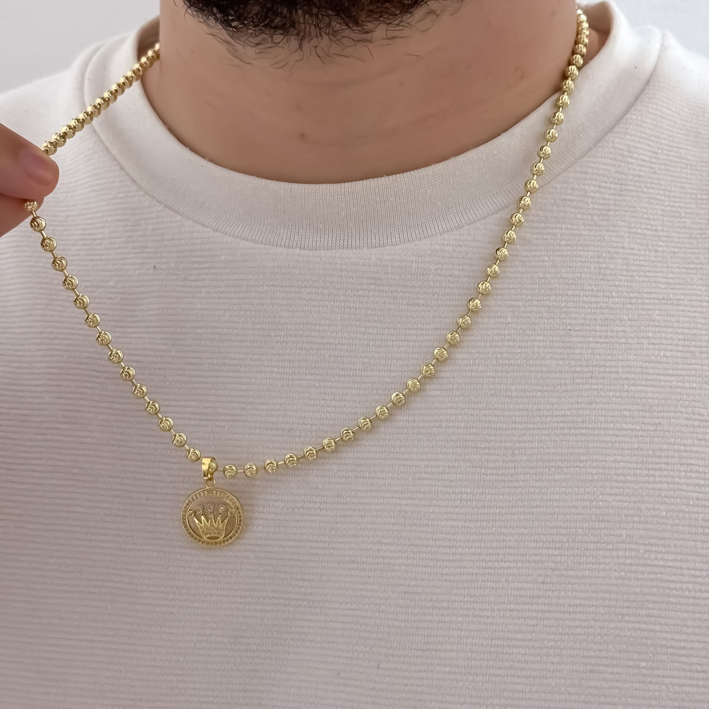 Cadena Tejido Militar Diamanatado de 60cm de 4mm de Grosor + Dije de Corona Rolex micro circones cristales en oro Lmainado 18k con Granatia de por vida