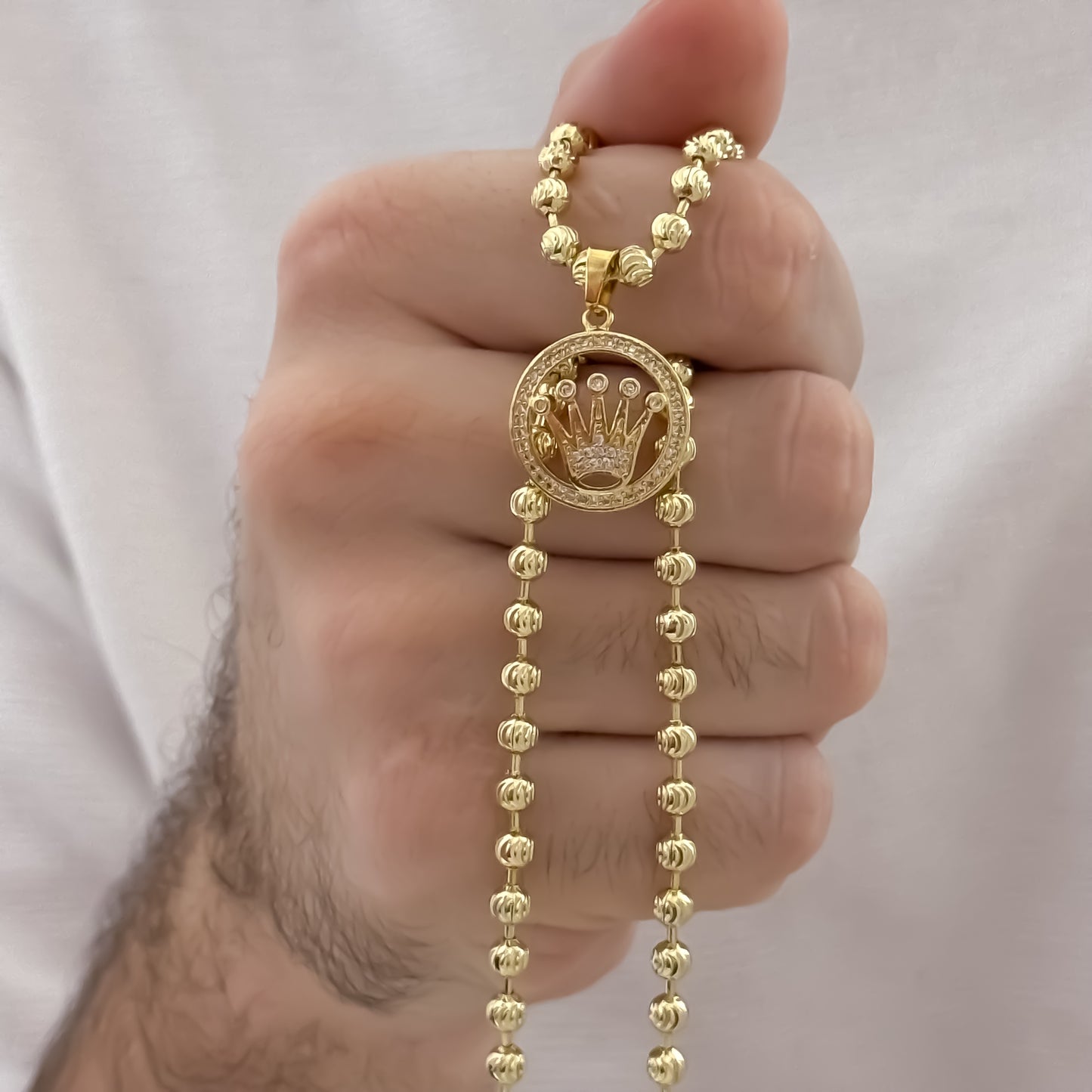 Cadena Tejido Militar Diamanatado de 60cm de 4mm de Grosor + Dije de Corona Rolex micro circones cristales en oro Lmainado 18k con Granatia de por vida