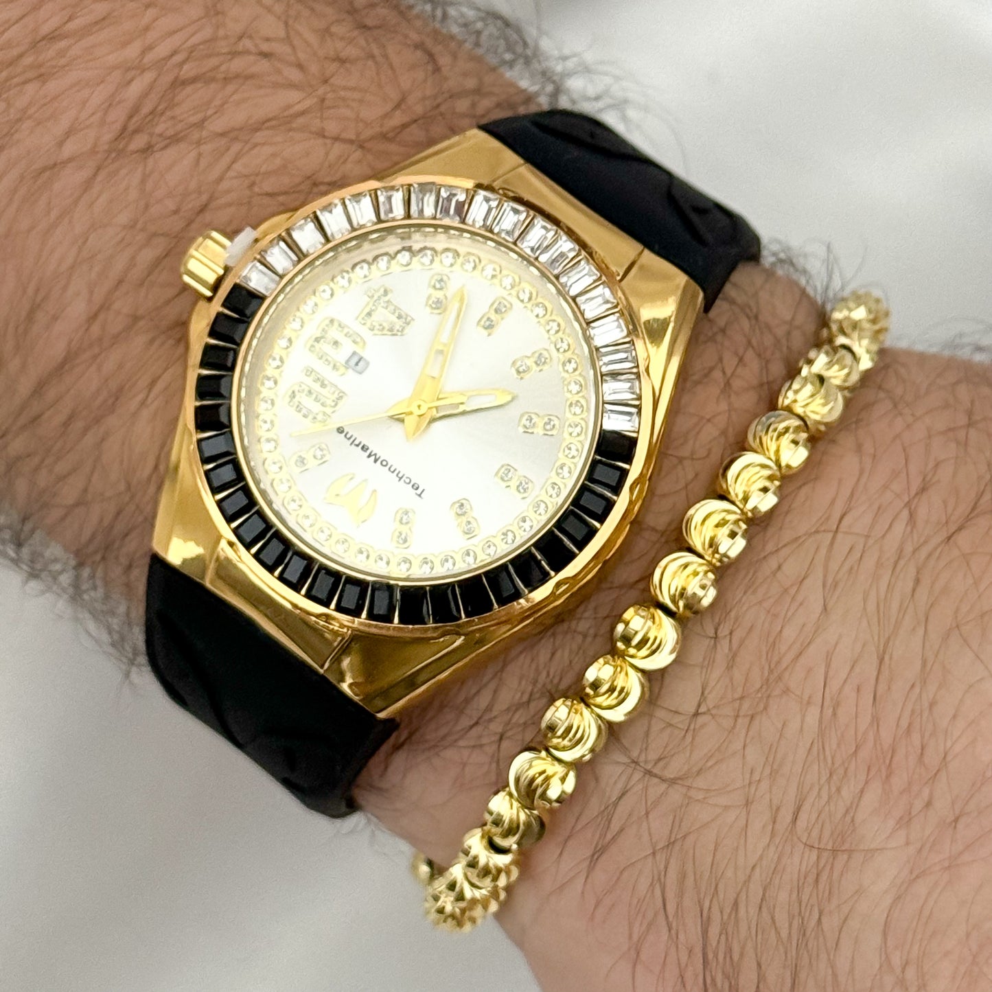 RELOJ TECHNOMARINE DORADO + PULSERAS BALIN ITALIANO 6MM EN BANO DE OROD E 18K CON GARANTIA