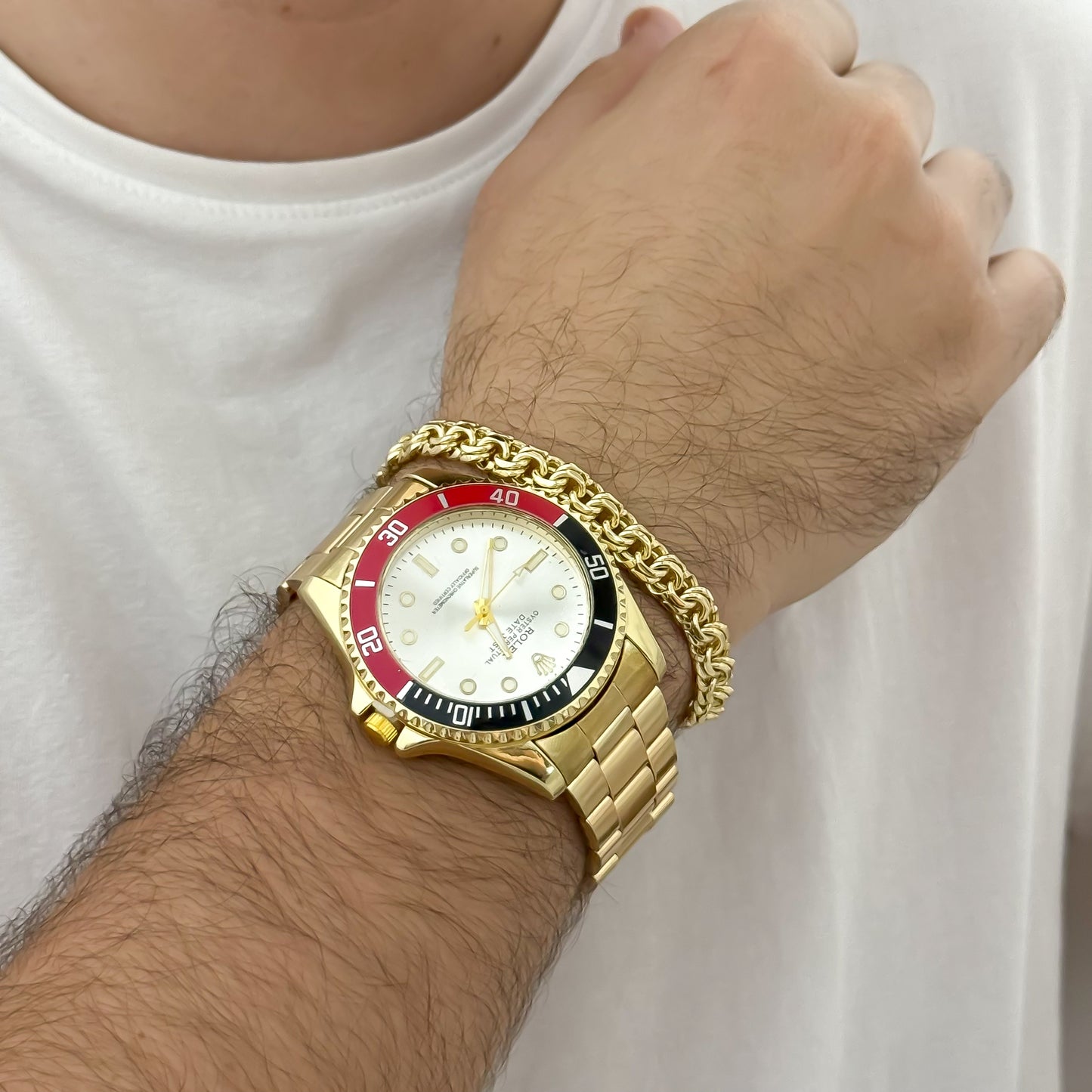 RELOJ ROLEX ORO AMARILLO + PULSERA  BARBADA 20CM EN BAÑ0 DE ORO DE 18K