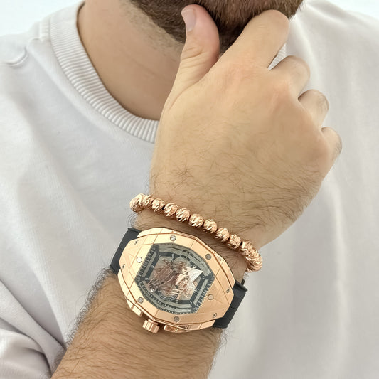 Reloj Hubo de Alta Calidad Oro Rosa + Pulsera Balin Oro Rosa Balin Italiano en Baño de Oro 18k con Garantia