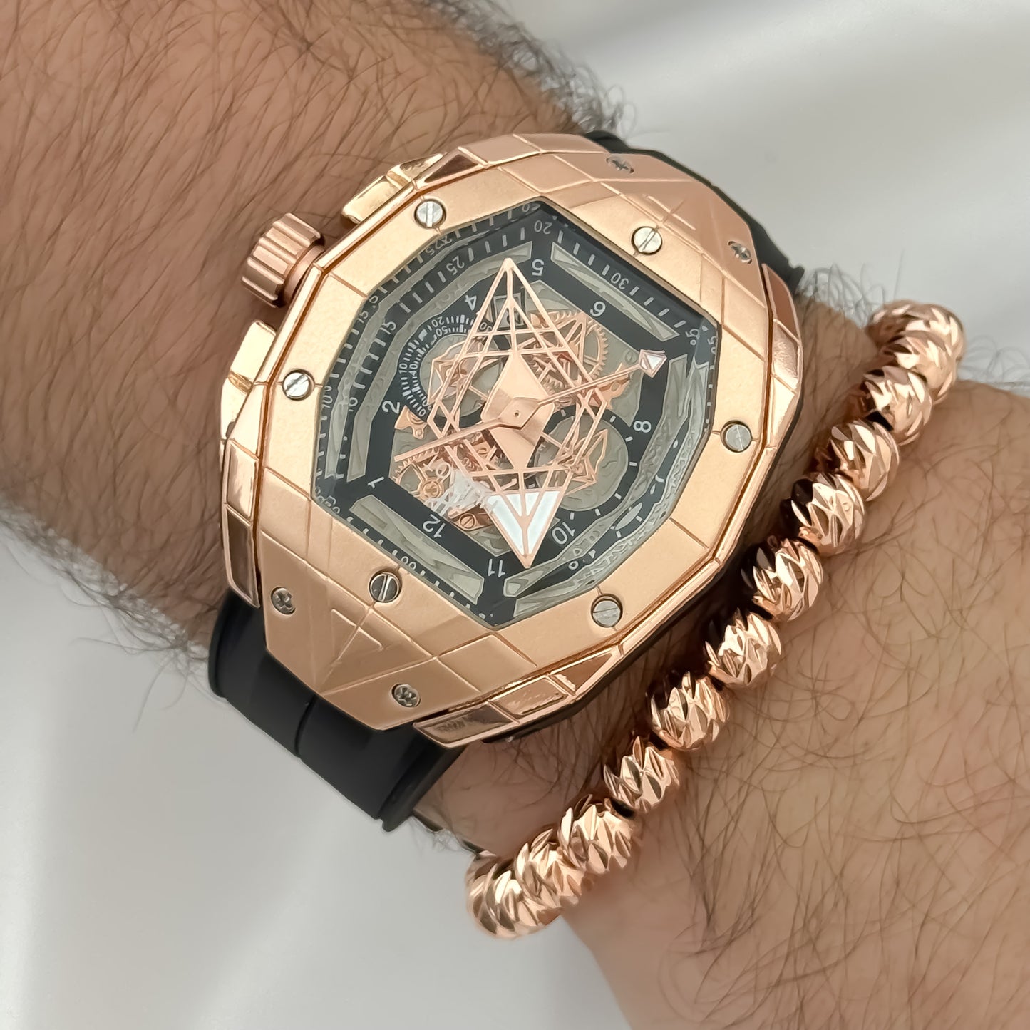 Reloj Hubo de Alta Calidad Oro Rosa + Pulsera Balin Oro Rosa Balin Italiano en Baño de Oro 18k con Garantia