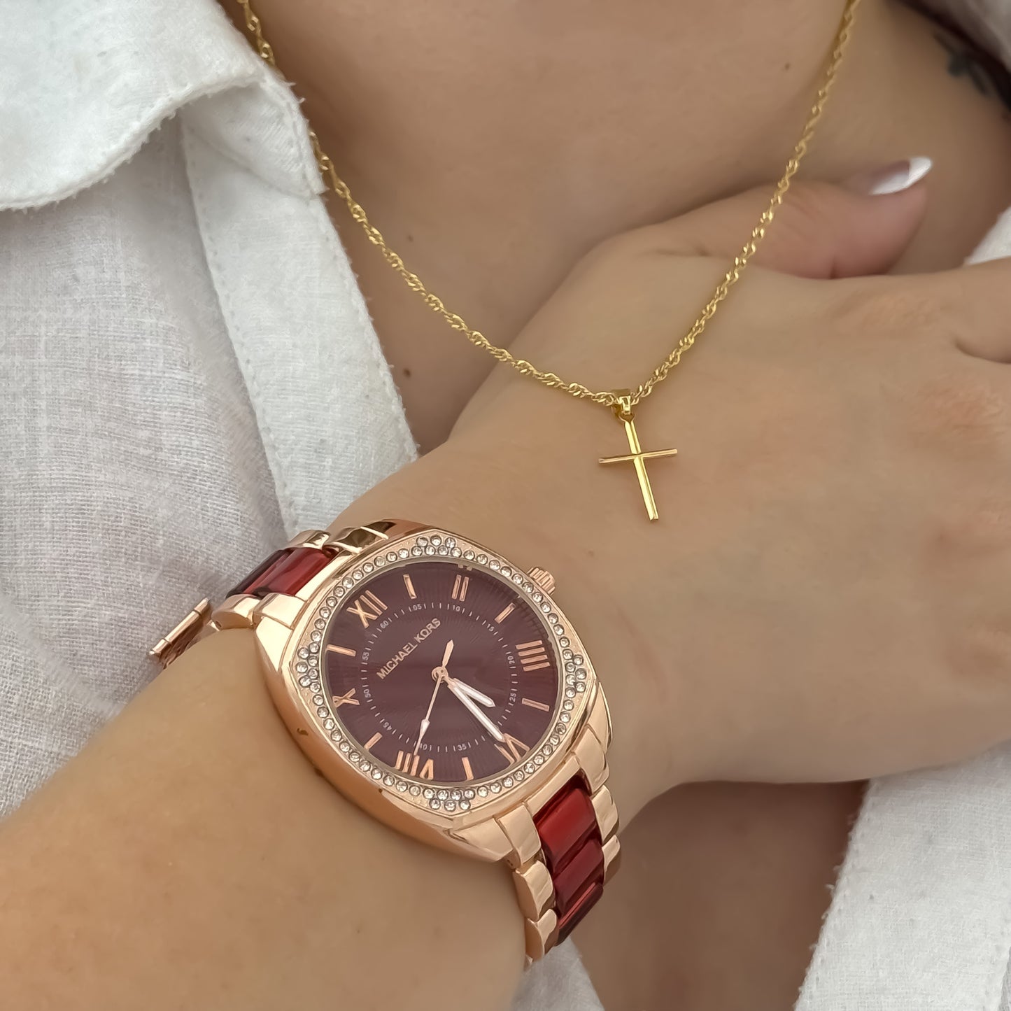 Conjunto de Cadena Tejido Singapur + Reloj Michael Kors + Envio Gratis con Garantia