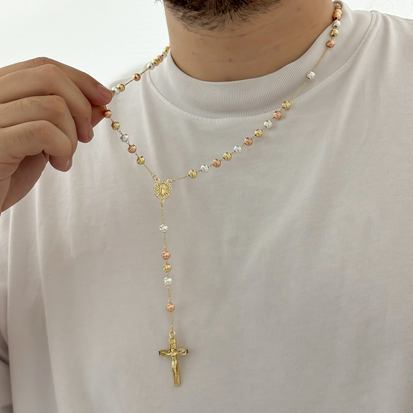 CAMANDULAS DE VIRGEN MILAGROSA DE 3 OROS CON BALIN DIAMANTADO 8MM  EN BAÑO DE ORO DE 18K CON GARANTIA