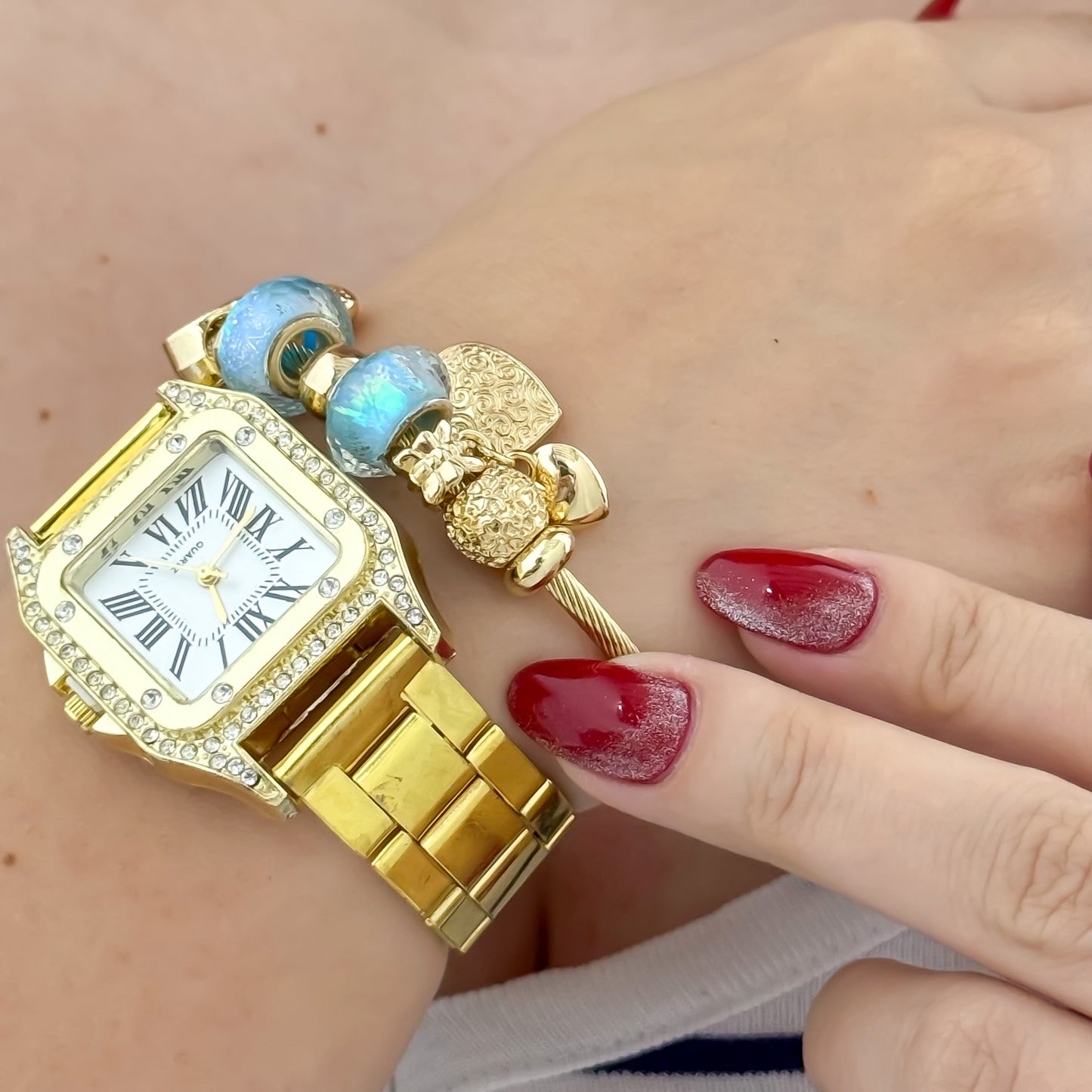 PULSERA PANDORA EN BAÑO ORO DE 18K CON GARANTIA  + RELOJ TIPO CATIER