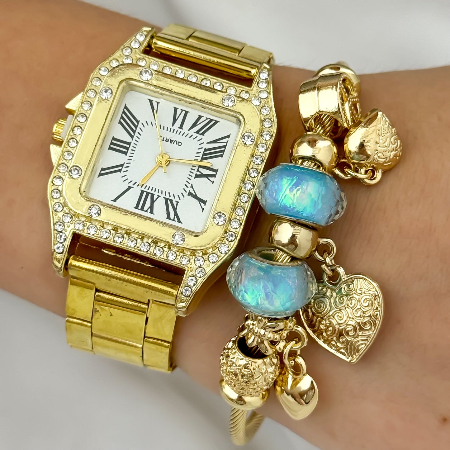 PULSERA PANDORA EN BAÑO ORO DE 18K CON GARANTIA  + RELOJ TIPO CATIER